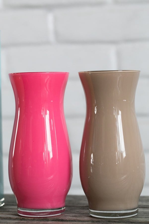 Pink and Brown Vase on wooden table. - glass vases, chalk paint, baking soda combo, whole vase, home decor, spray paint, chalk paint, paint finish, thrift store