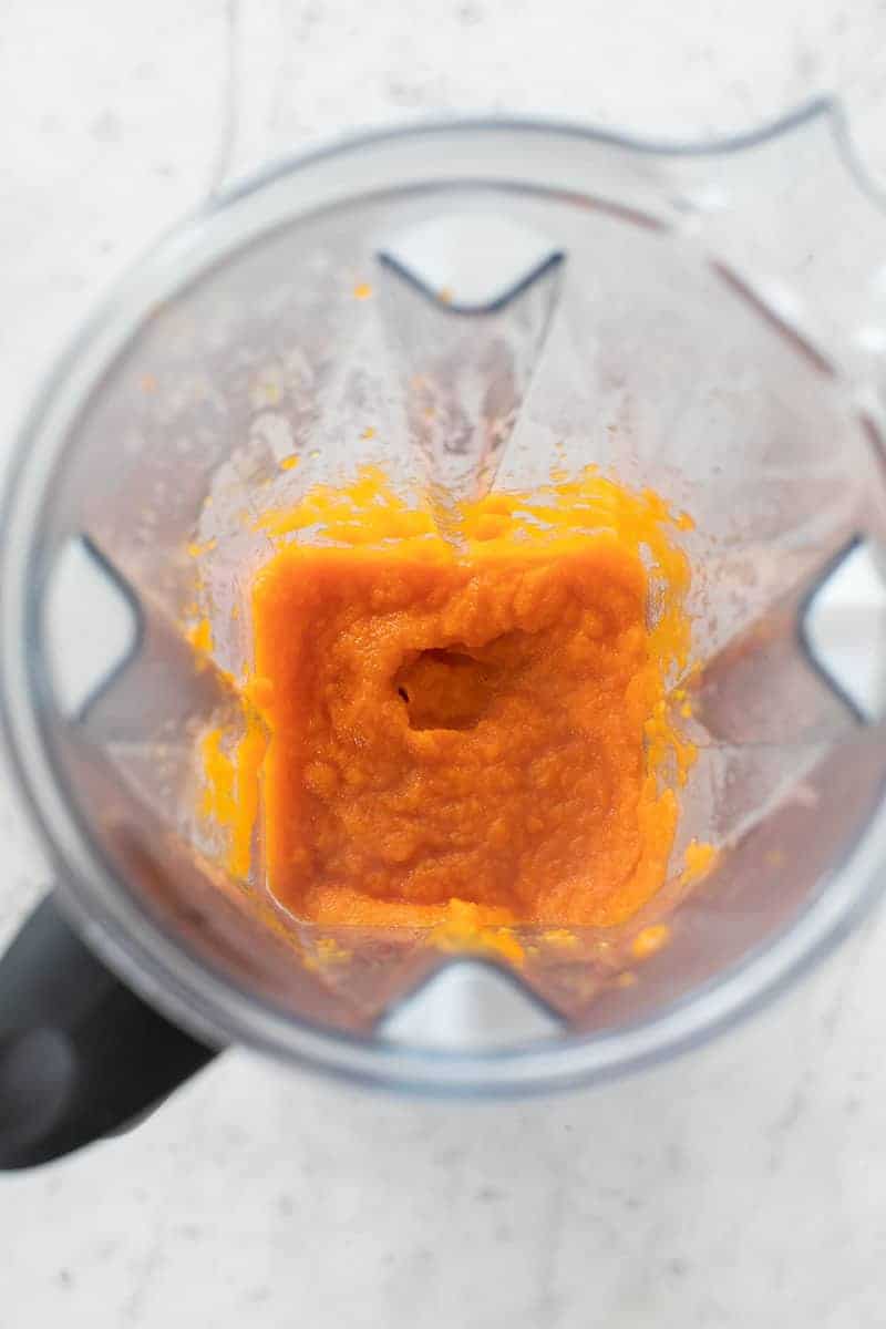 Pureed carrots in a blender.