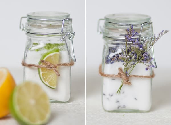 Two jars filled with infused vanilla sugar