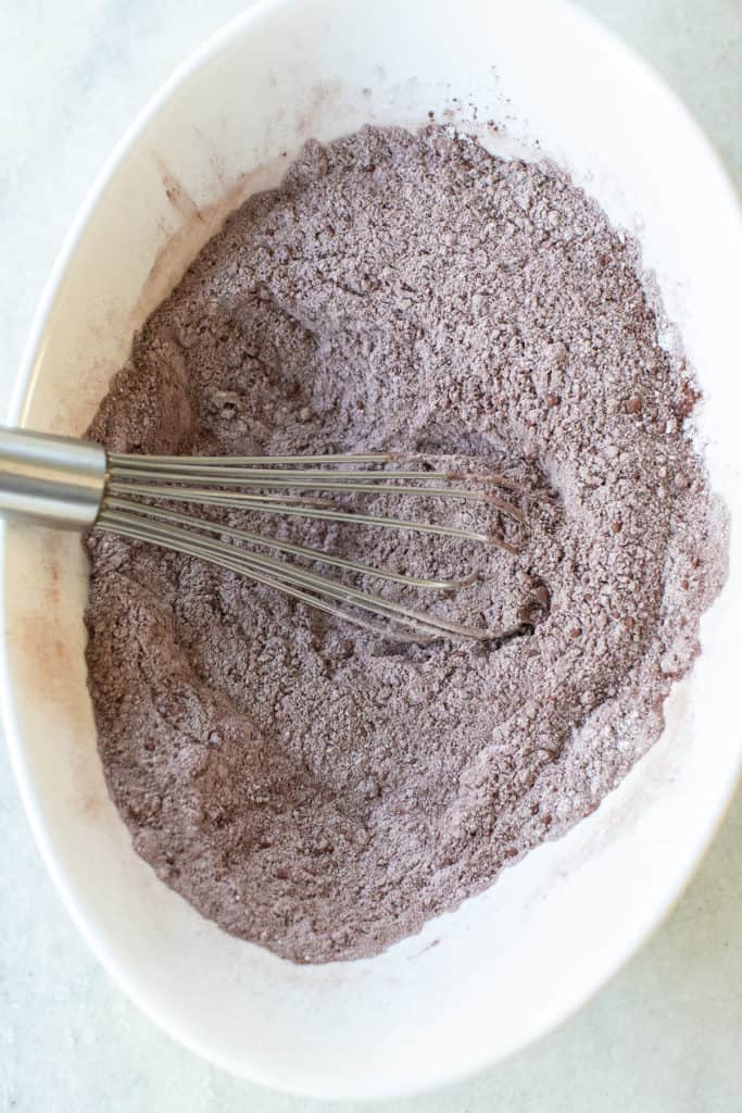whisking flour and cocoa powder