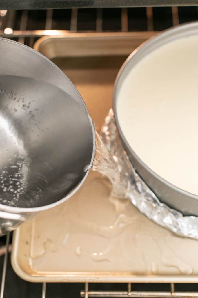 Creating a waterbath to bake a cheesecake.
