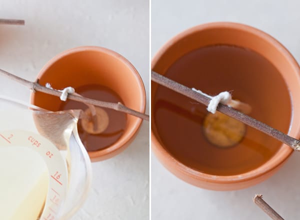 Pouring wax into a terracotta planter