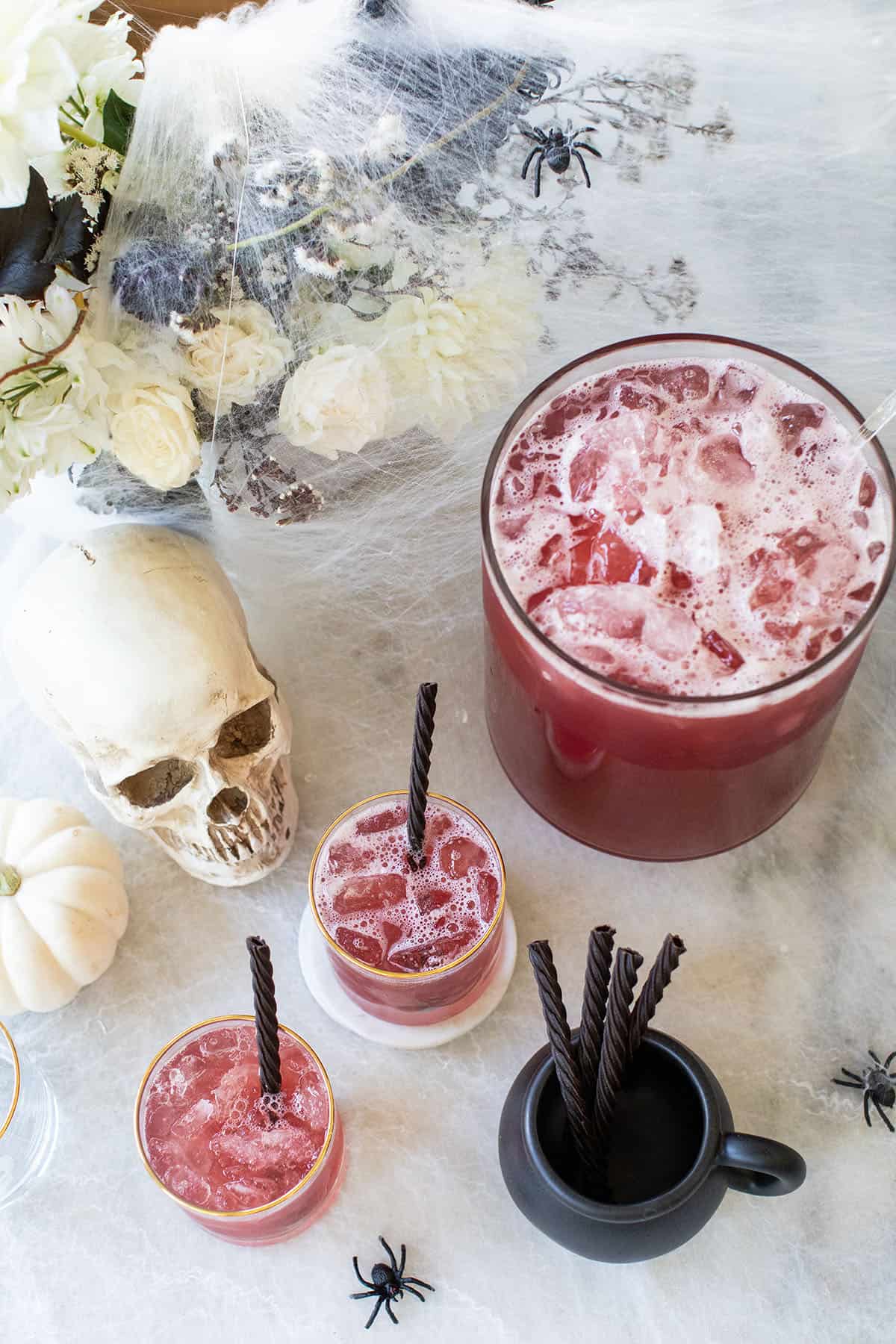 Jolly Rancher punch recipe with Halloween decorations.