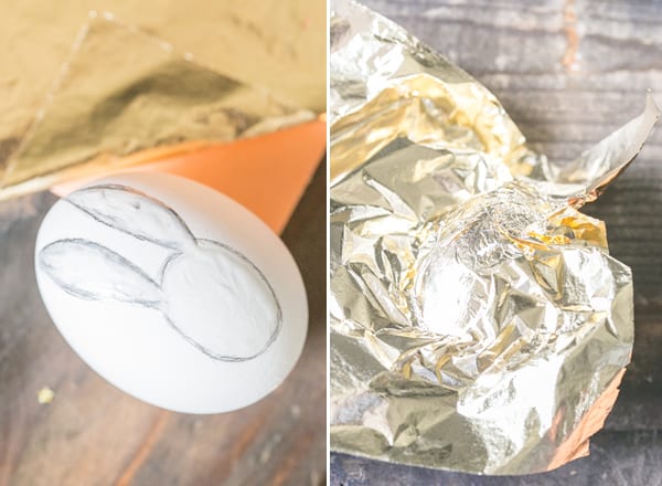 Photos of making a gold leaf Easter egg bunny
