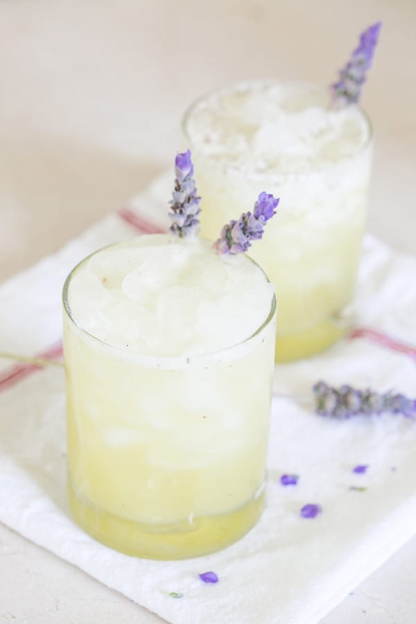 shot of finished drinks for the lavender pineapple juice recipe