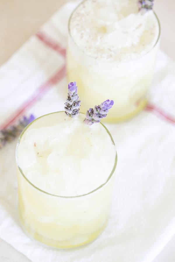 top down shot of lavender pineapple drink 