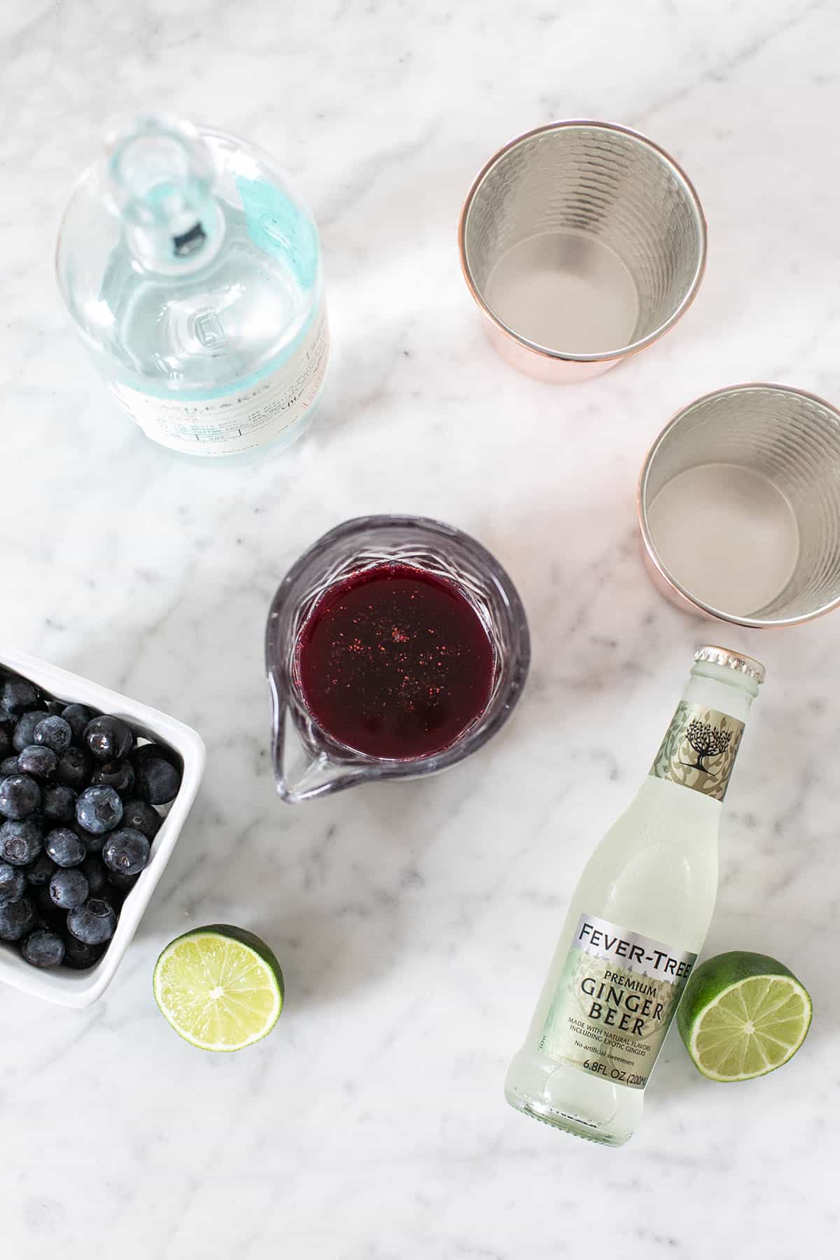 Blueberry Moscow Mule ingredients.