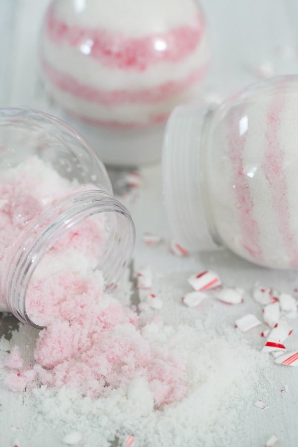 DIY candy cane sugar scrub - coconut oil, homemade sugar scrub, sugar mixture, rocky mountain oils, peppermint body scrub, sugar scrub recipe, sugar scrub recipe