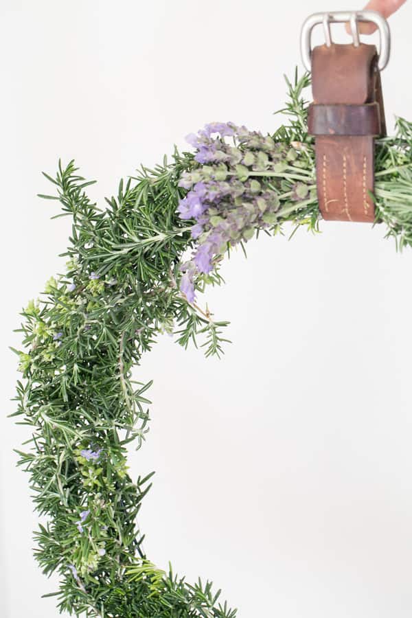 close up of rosemary wreath - fresh rosemary wreath, rosemary salt, rosemary leaves, smells amazing, floral wire, large wreath