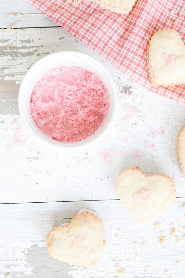 Raspberry infused sea salt with heart shaped cookies.