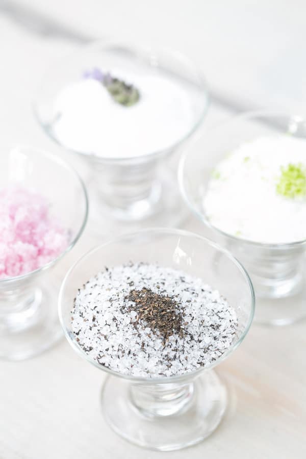 herb infused salt in mini glasses 