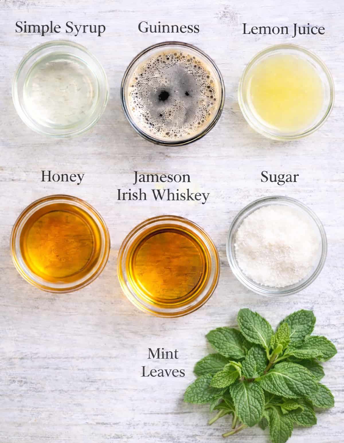 Ingredients to make an Irish Whiskey cocktail.