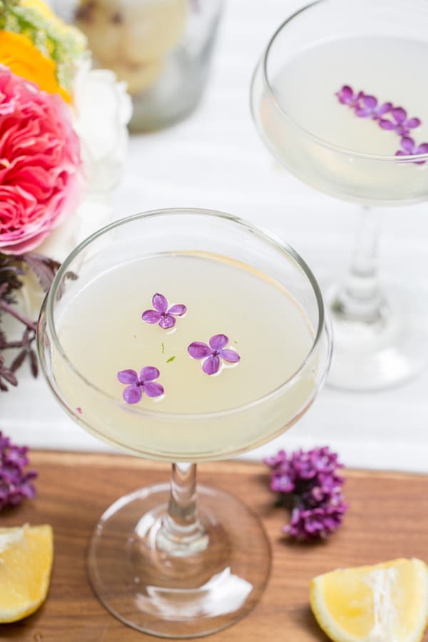 Cocktail with purple flowers