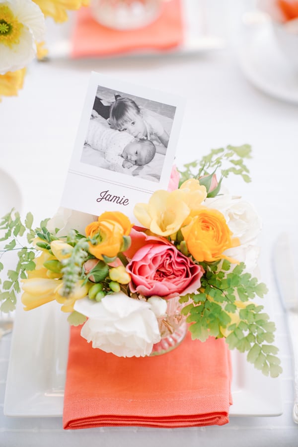 Picture of kids in a flower arrangement for a Mother's Day Backyard Tea Party