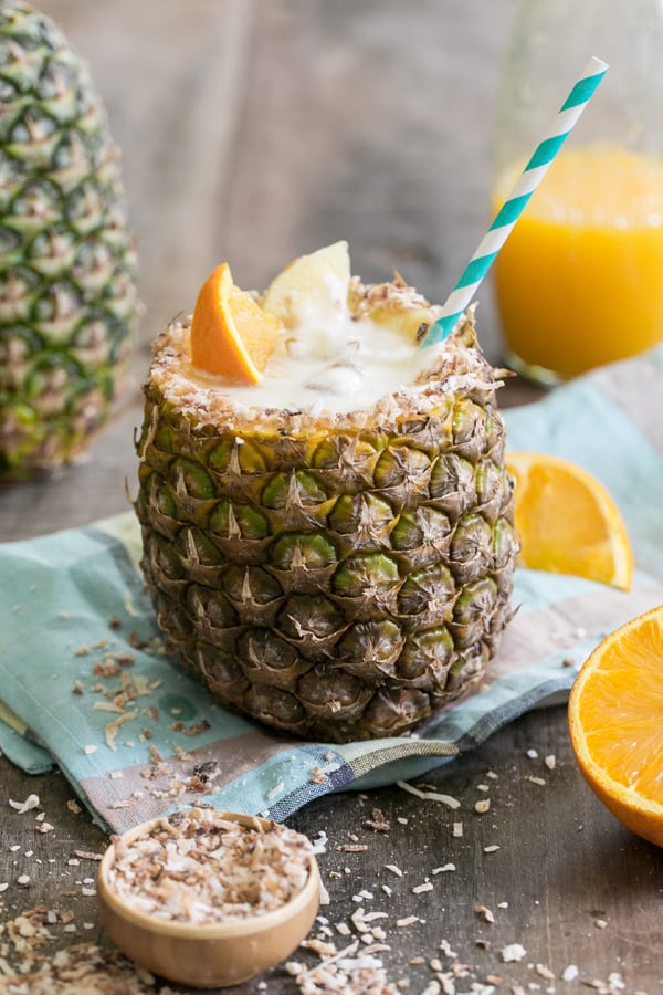 Pineapple cocktail inside an actual pineapple. 