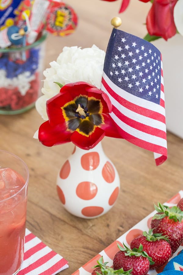 4th of July flowers in a red vase