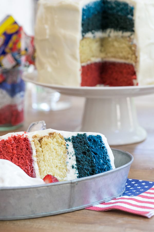 red white and blue cake