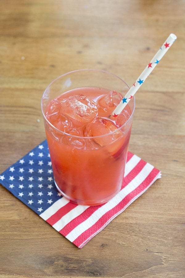 American whiskey punch with an American flag napkin