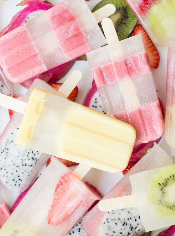 Top down shot of multiple fruit popsicles