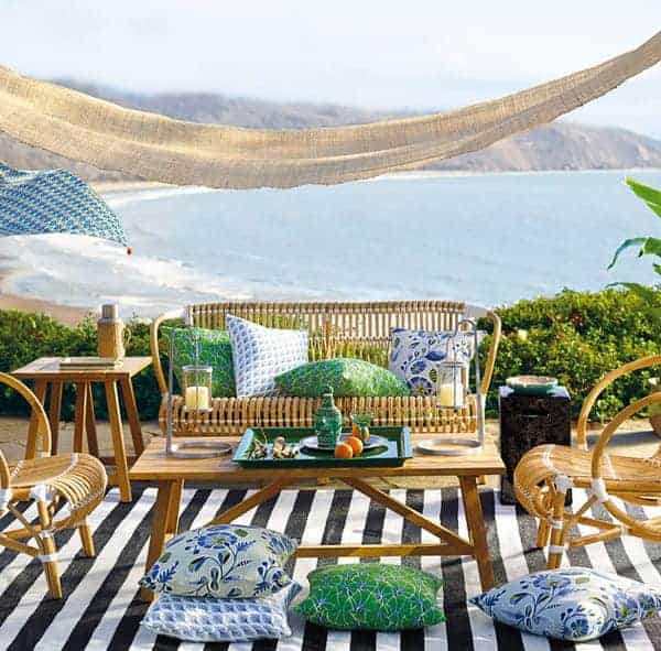 backyard furniture by ocean