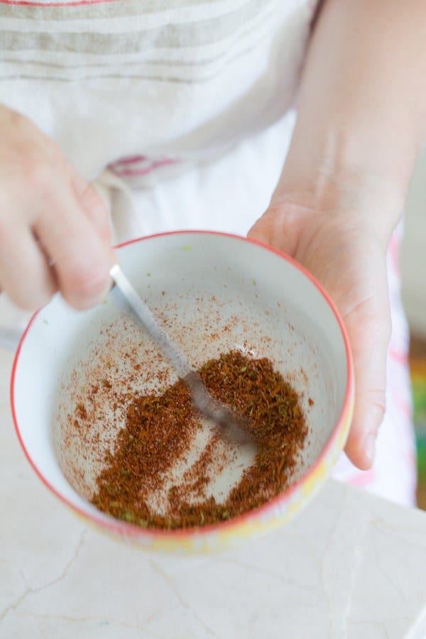 Homemade chili lime salt in a small bowl 