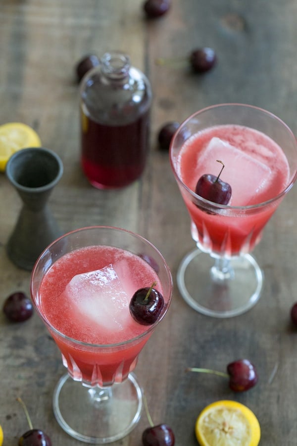 two cherry vodka cocktails in glasses