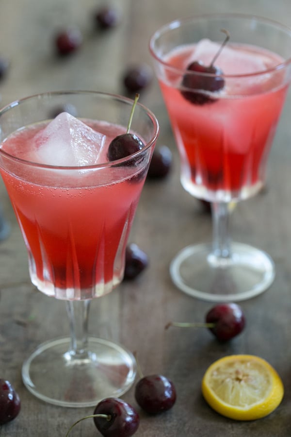 side shot of two cherry vodka cocktails