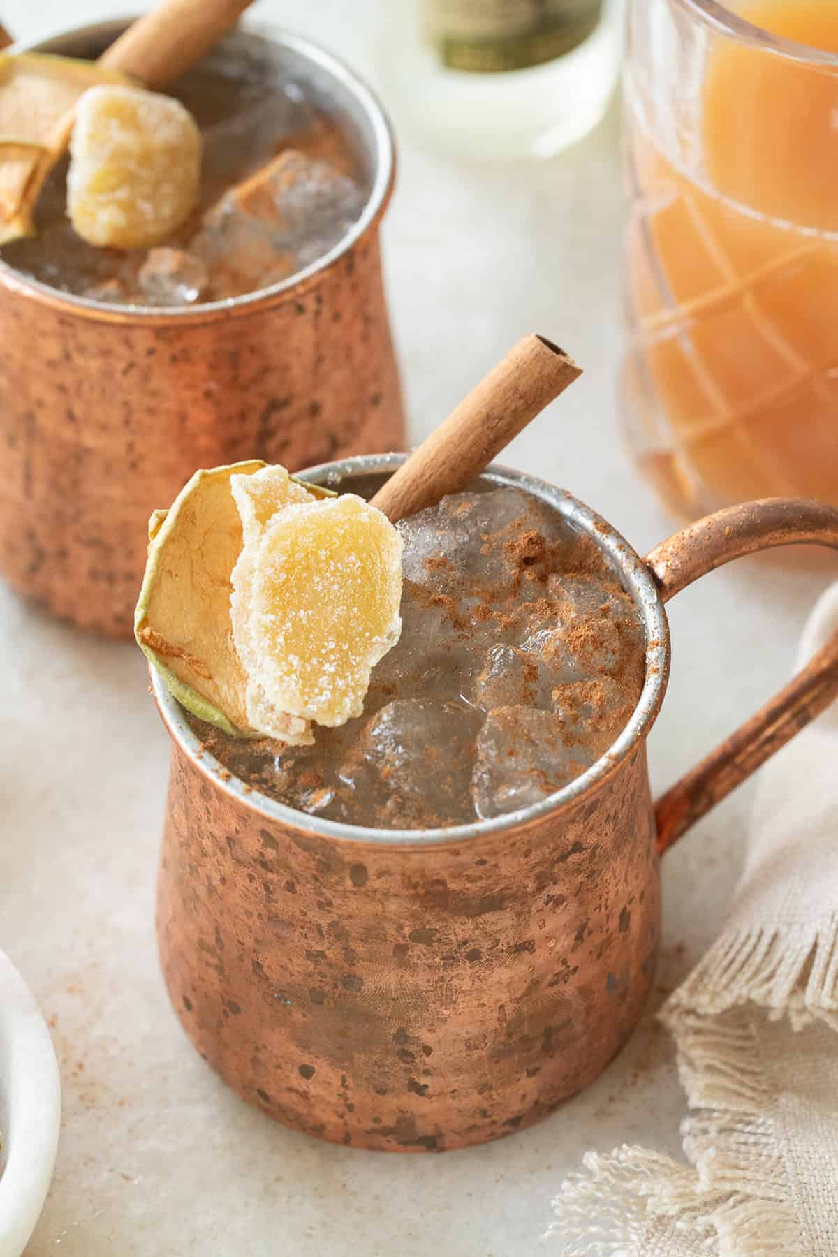 Apple cider Moscow mule recipe with cinnamon and ginger.