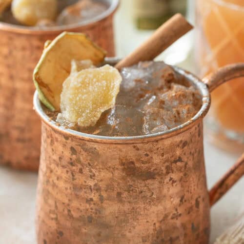 Moscow mule recipe with apple cider and ginger.