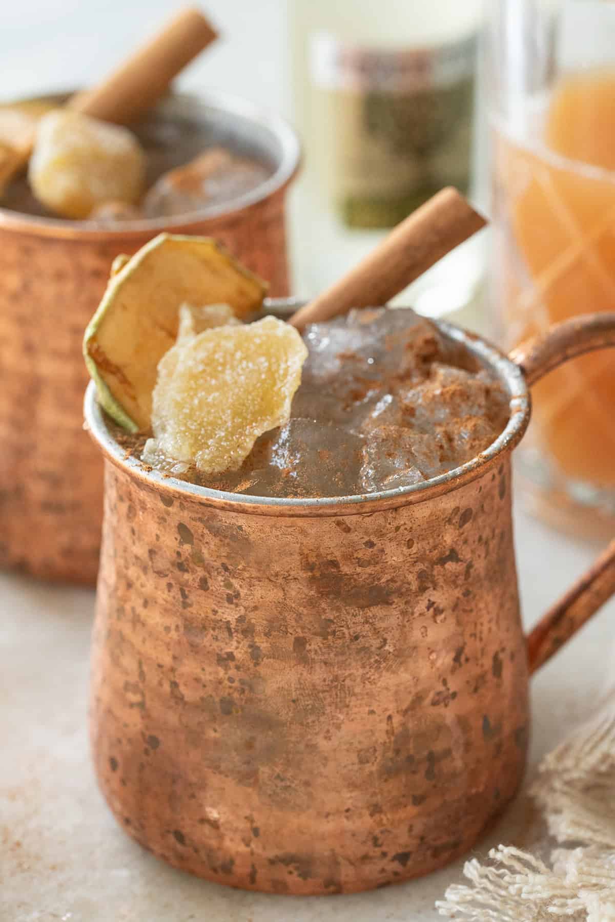 Moscow mule recipe with apple cider and ginger.