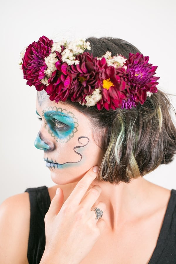 model wearing easy day of the dead makeup