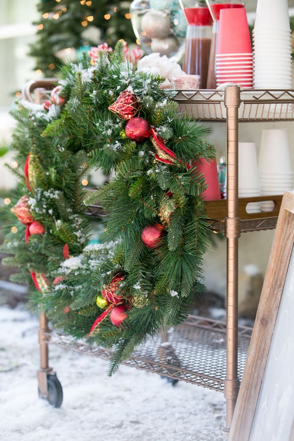 shot of wreath on hot cocoa bar - hot chocolate