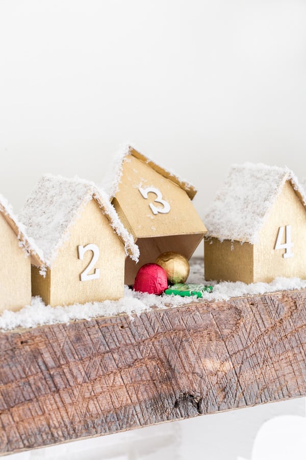 side shot of wooden houses, part of the DIY Advent Calendar