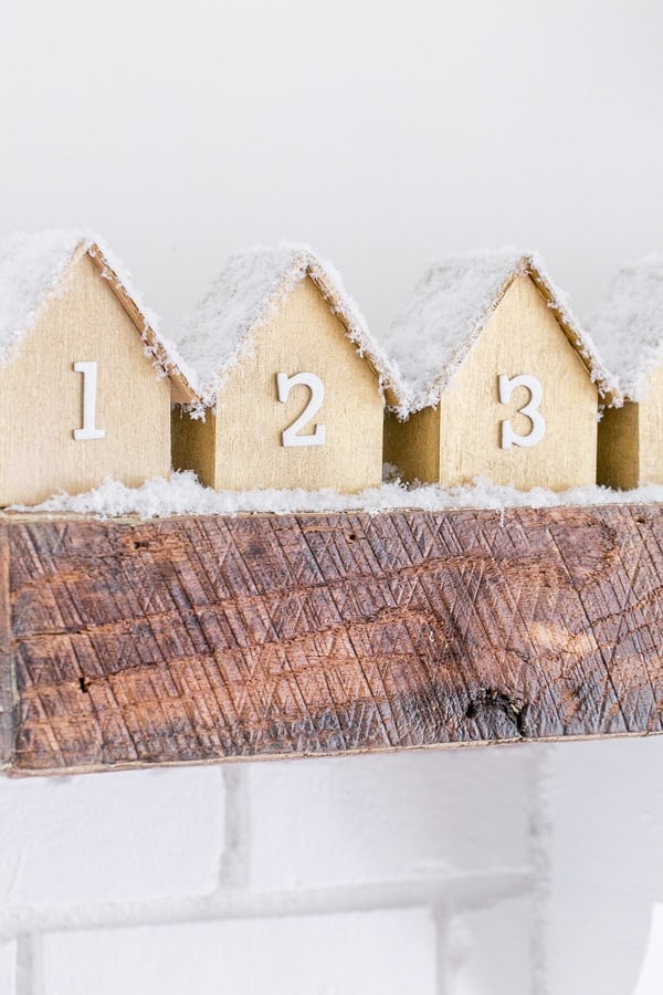 shot of first three wooden house, part of the DIY Advent Calendar