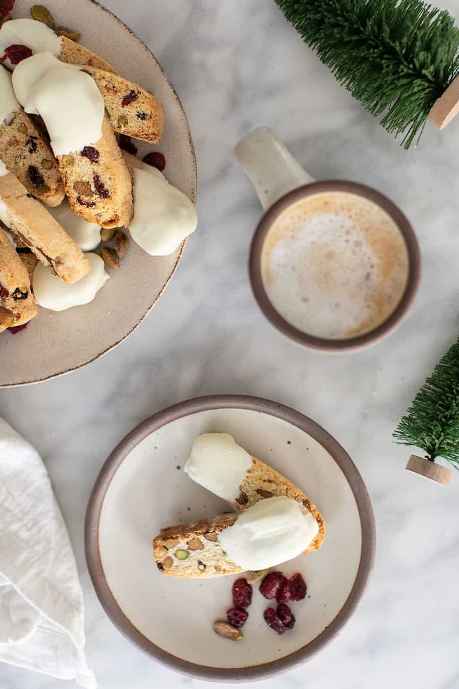 Biscotti dipped in white chocolate 