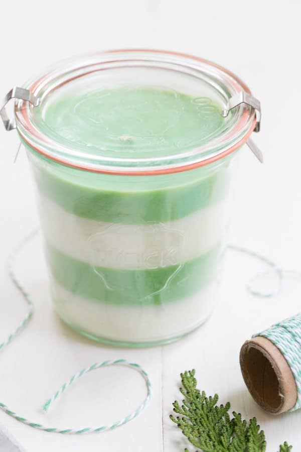 homemade scented soy candle with stripes