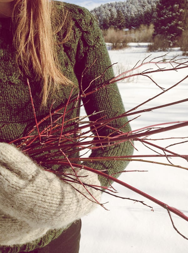 Girl holding sticks to make a willow wreath 