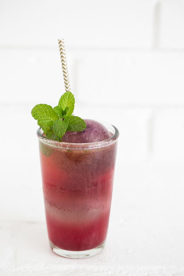 Blueberry Mojito with fresh mint and blueberry ice 