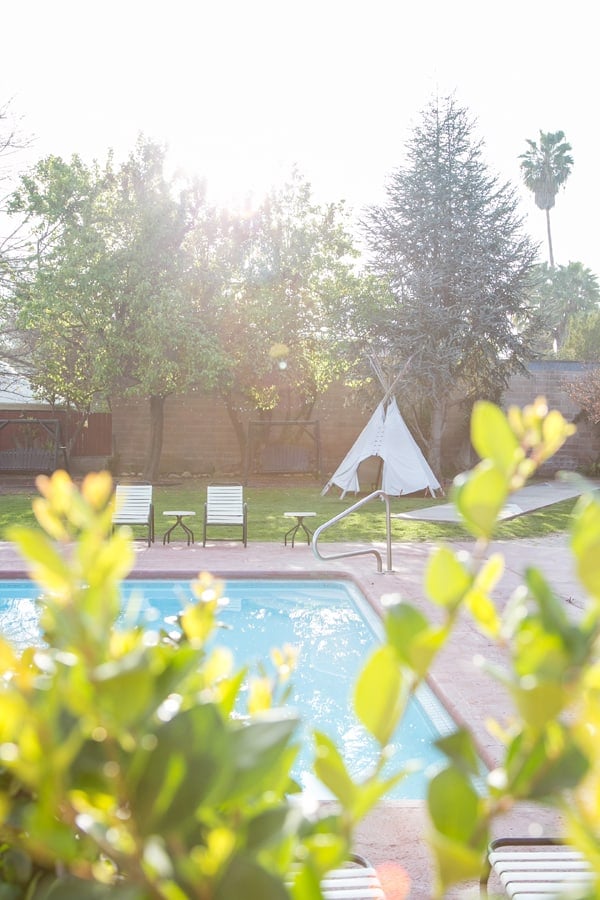 Pool with tipi in Ojai California 