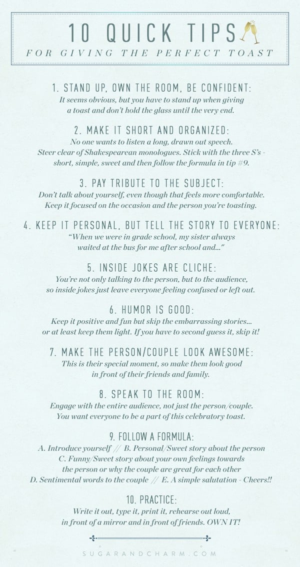 a graphic with tips for making a wedding toast 