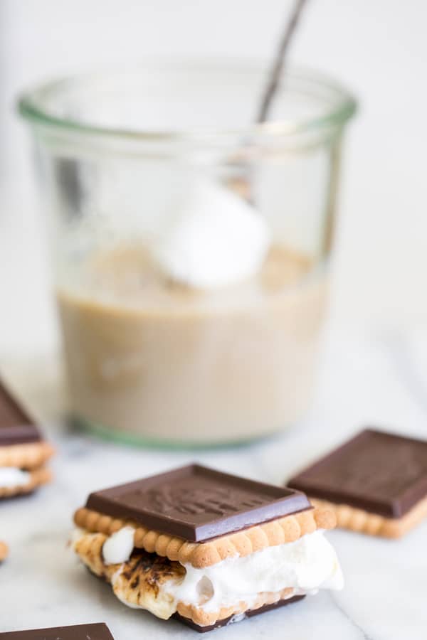 A s'more in a cookie with chocolate on the outside.