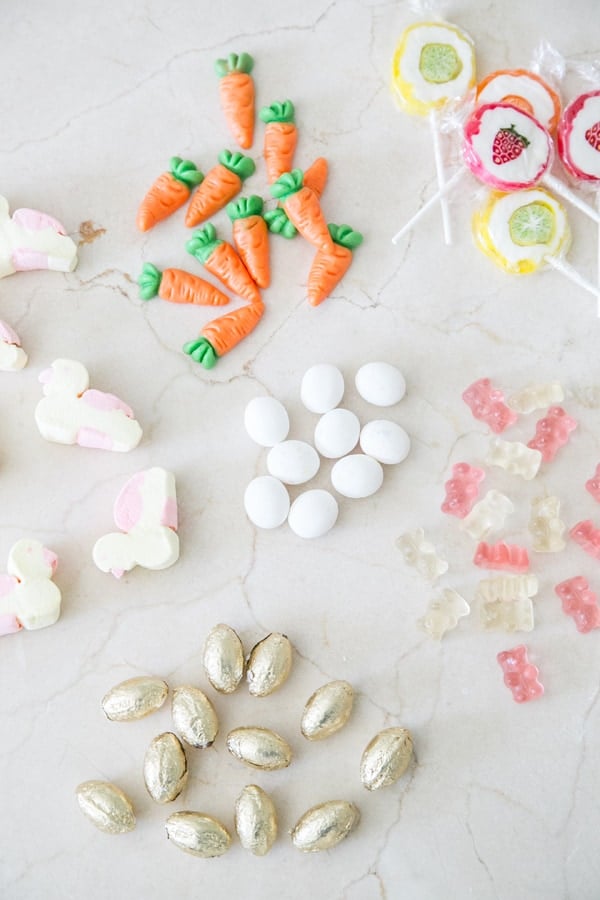 Easter candy on a marble table. 