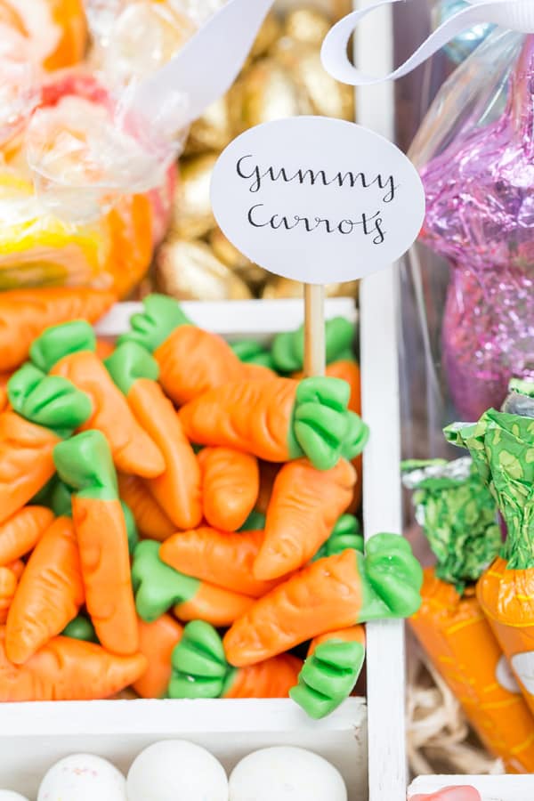 Gummy carrots with a printed label