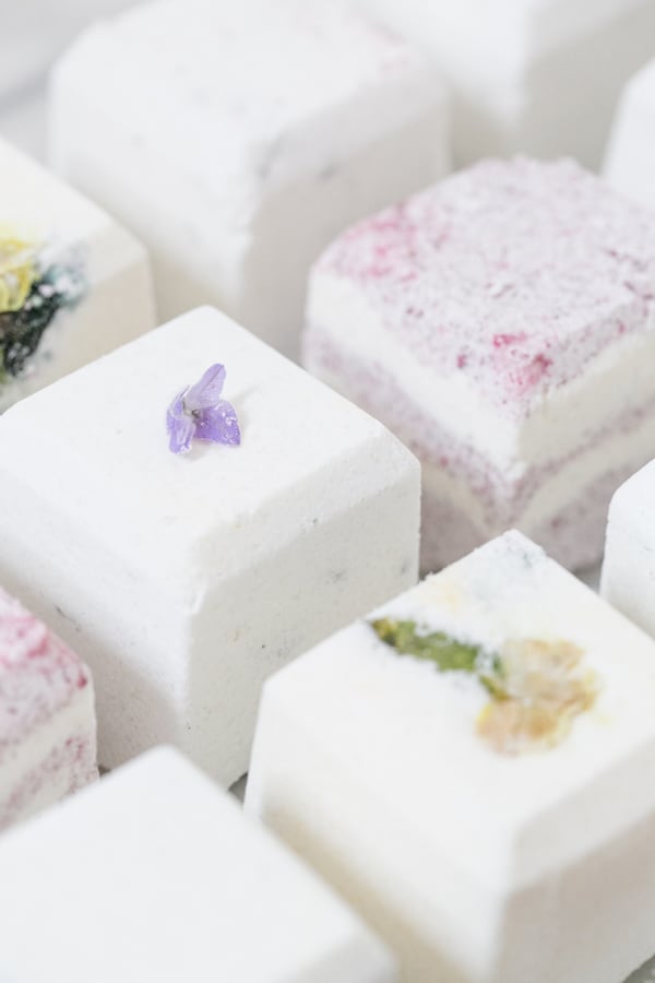 cubes bath bombs with dried flowers 