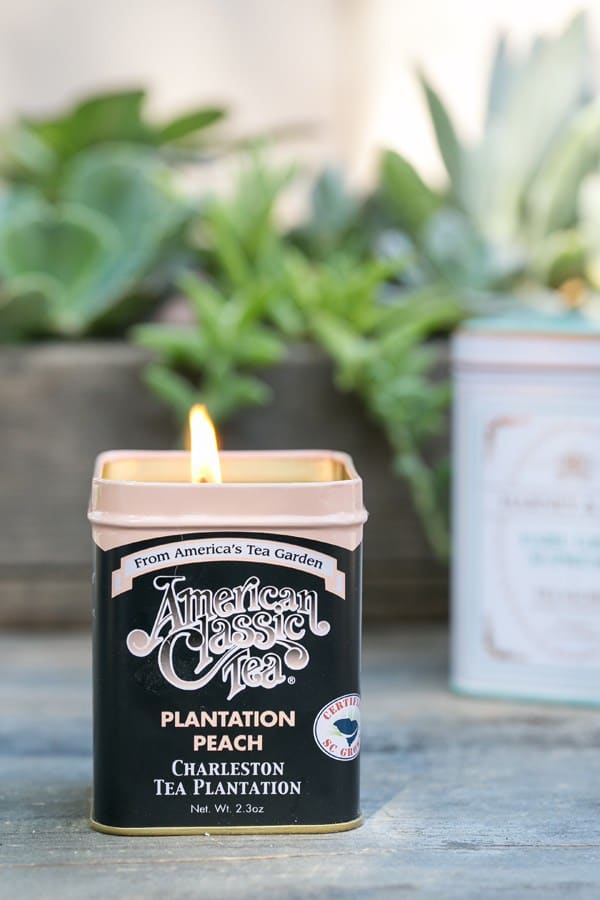 American Classic tea can turned into a citronella candle