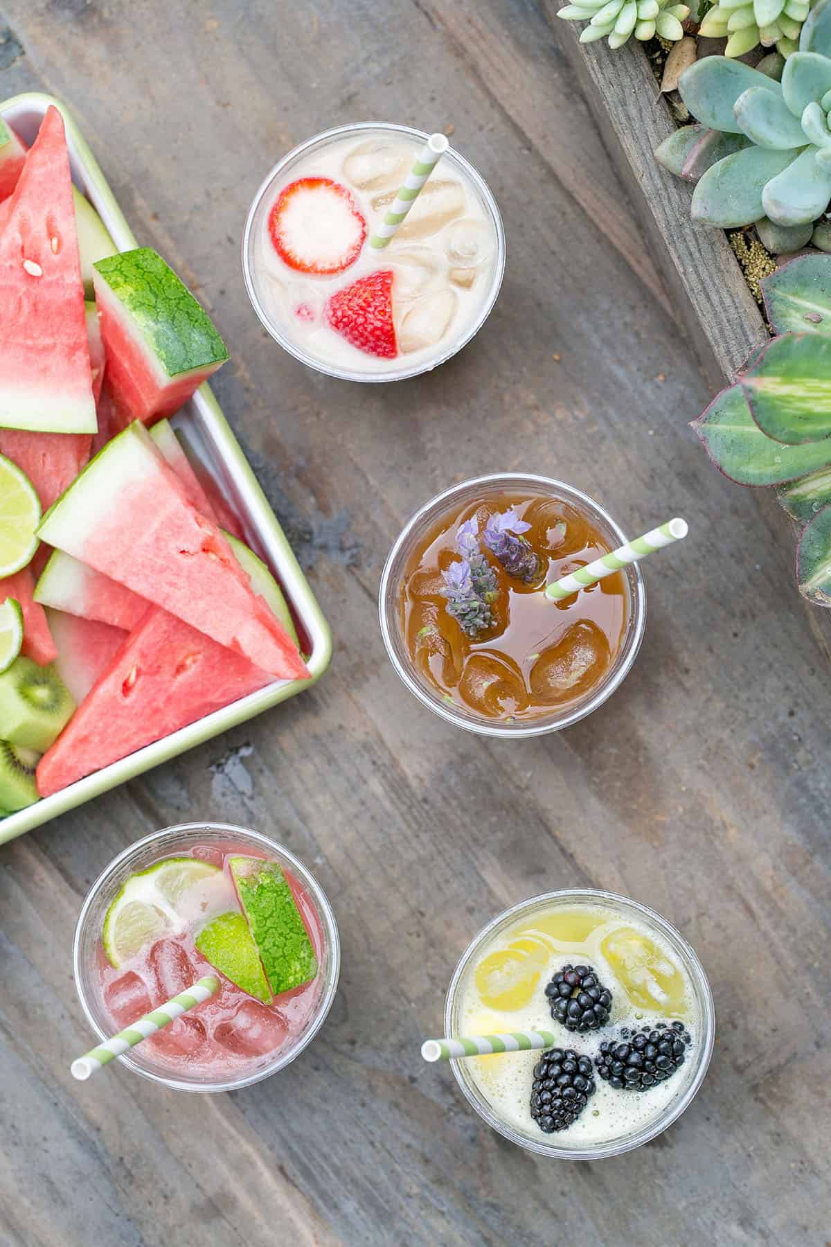 drinks with fresh fruit, water and sugar