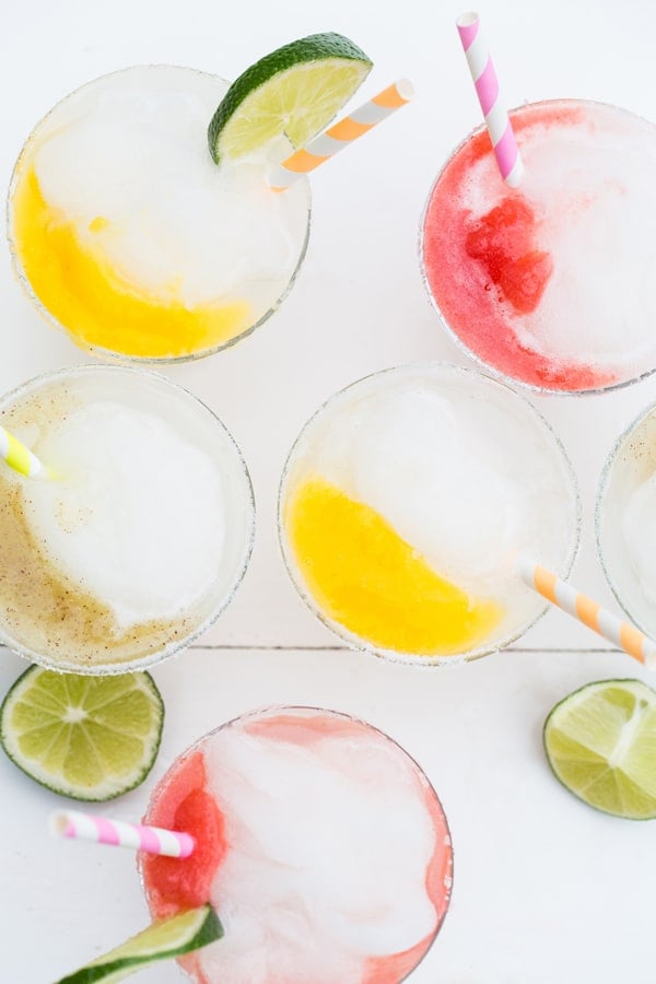 Mini frozen margaritas with fruit purees.