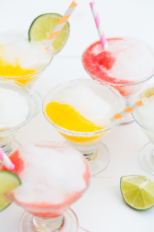 Frozen Margaritas with fruit puree.