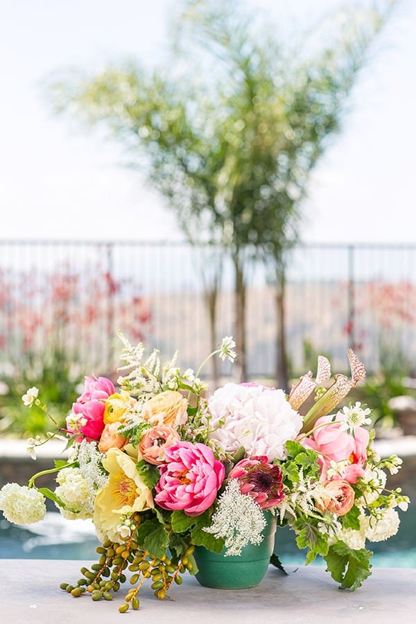 Pink, green and yellow summer pool party flowers