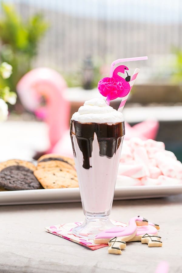 strawberry milkshake with chocolate and whipped cream